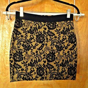 NWOT - H&M Yellow Mini Skirt with Black Lace Overlaid